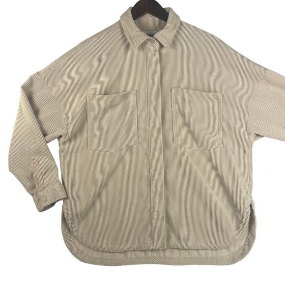 ZARA Corduroy Shacket Women S Cream Beige Oversized Button-Up Casual Shirt EUC - Picture 1 of 11